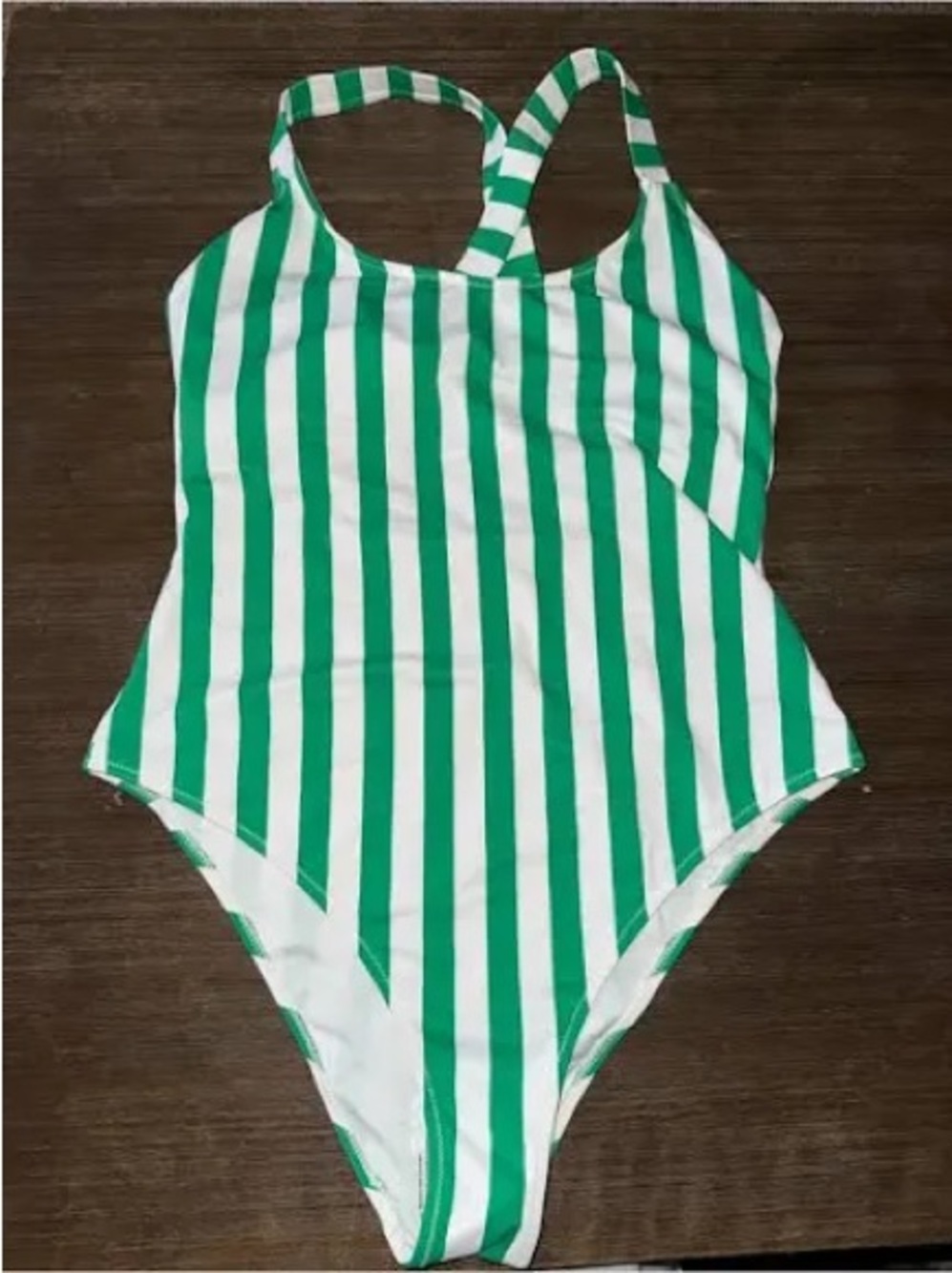 Slimming Green & White Striped One-Piece Swimsuit 1X
